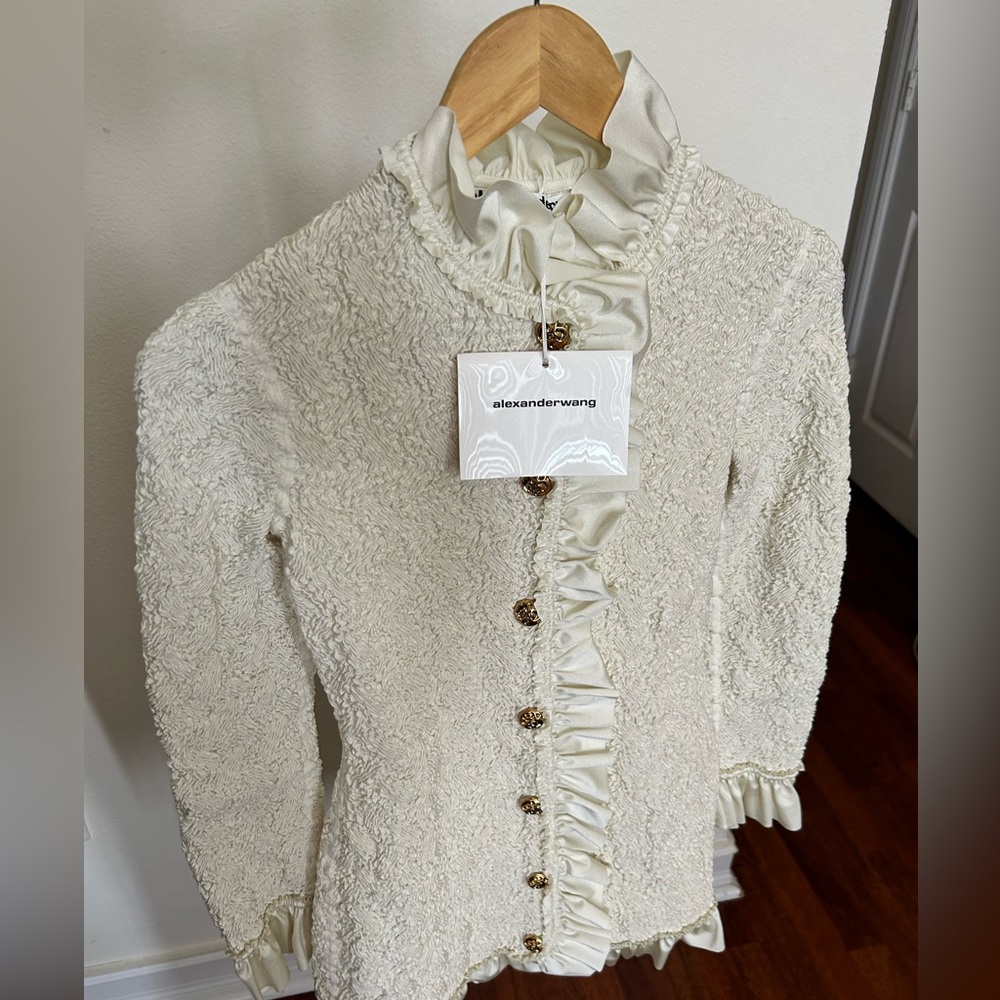 NWT Alexander Wang Smocked Ruffle Long Jacket Dress S - Picture 17 of 17